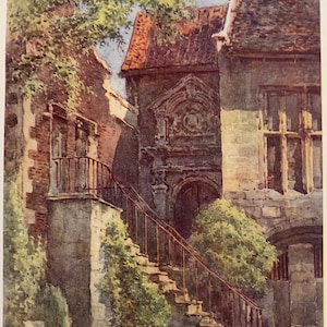 York Yorkshire Banqueting Hall King’s Manor Vintage Print Watercolour Painting Old English Architecture Picture
