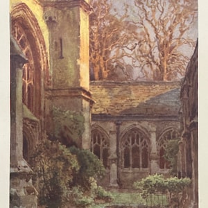 Winchester Hampshire Winchester College, The Cloisters Vintage Print aquarel schilderij Engelse middeleeuwse architectuur foto