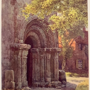 York Yorkshire Norman Porch St Lawrence’s Tower Vintage Print Watercolour Painting Old English Architecture