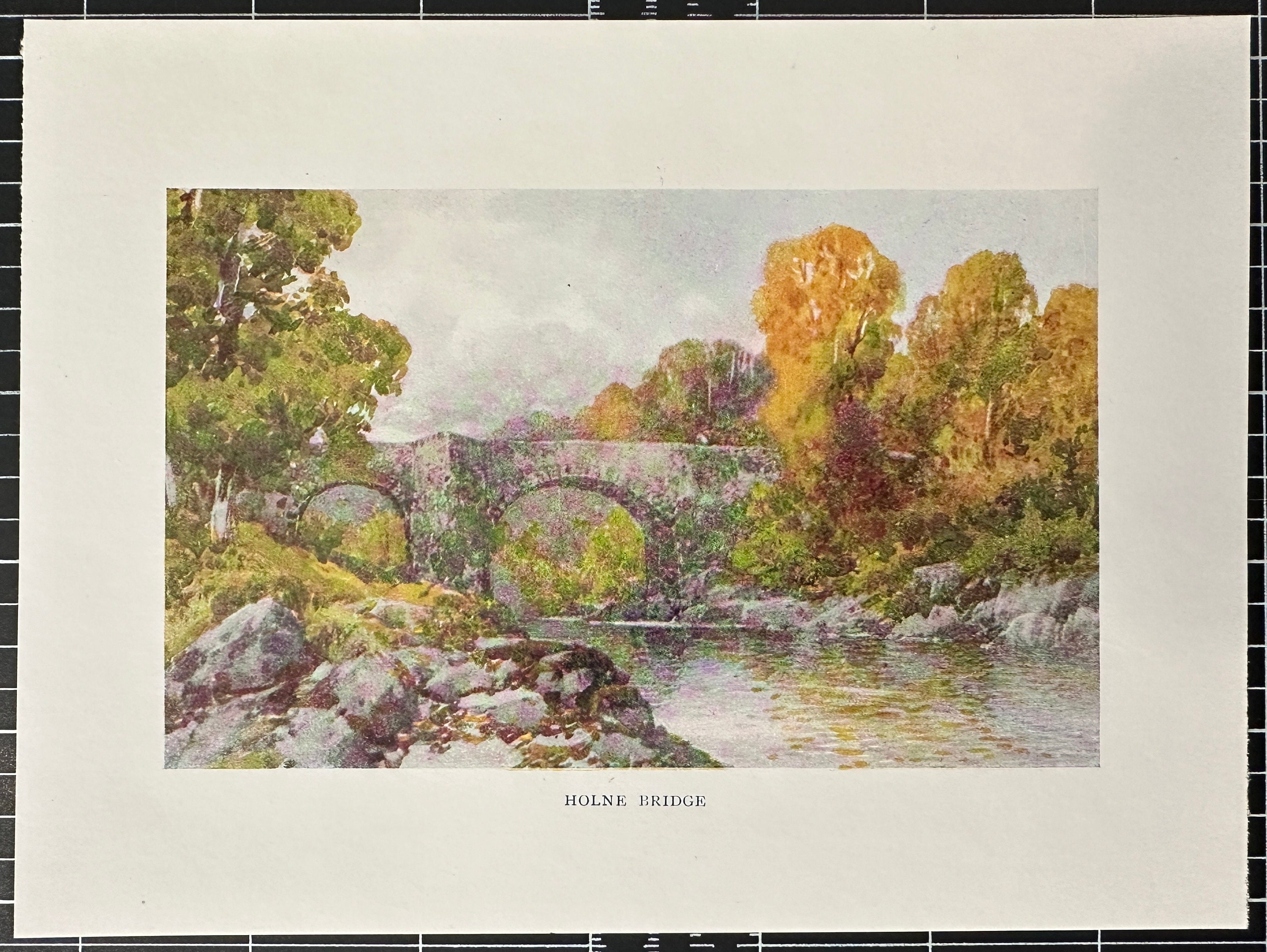 デボン州ダートムーアのホルム橋のヴィンテージプリント水彩画 