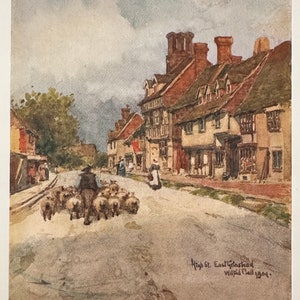 Sussex East Grinstelle The High Street West Sussex Vintage Print Aquarell Malerei Home Decor Wandkunst Antike Kunstwerk Englische Stadt