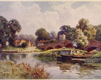 River Thames Sonning Berkshire Vintage Print Watercolour Painting English Countryside Landscape Picture