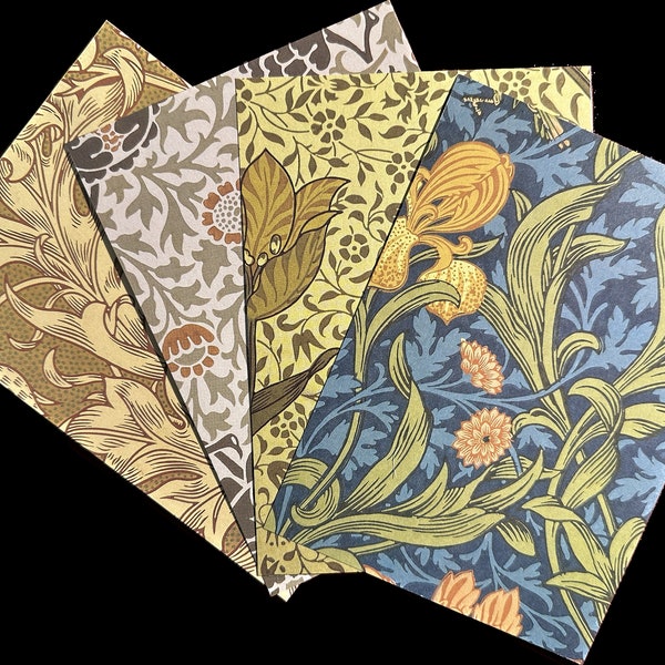 William Morris Vintage Wallpaper Pattern Design Cardstock ideal for journaling, scrapbooking or card making. Set of four designs.