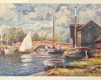 Norwich and Norfolk Broads Wroxham Bridge Vintage Small Print
