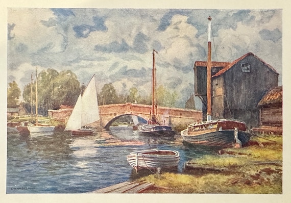 Norwich and Norfolk Broads Wroxham Bridge Vintage Small Print Norwich and Norfolk Broads Wroxham Bridge Vintage Small Print