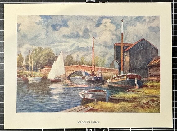 Norwich and Norfolk Broads Wroxham Bridge Vintage Small Print