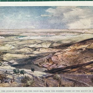 The Holy Land The Dead Sea from The Mount of Olives Small Print Watercolour Painting Art Antique Artwork Biblical Landscape Picture