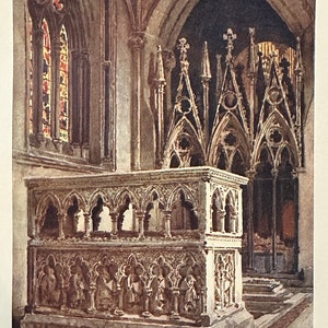 Hereford The Cantilupe Shrine, Hereford Cathedral Vintage Print Watercolour Painting Wall Art Home Decor Antique Religious Architecture