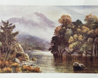 Munster Ireland Muckross Lake Killarney Vintage Print Watercolour Painting Irish Mountains Landscape Picture