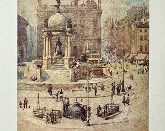 Liverpool Queen Victoria Memorial Vintage Print Watercolour Painting English City Architecture Picture