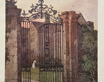 Devon Sydenham House Vintage Print Watercolour Painting English Country Manor House Architecture Gates Picture