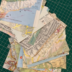 Recortes de mapas para scrapbooking, decoupage y journaling. Paquete de 25. Cuadrados de 12,5 cm.