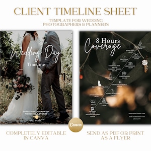 Canva Wedding Planner Day Timeline Schedule Guide Template, Photographer Editable Order of Events Guide Canva Template