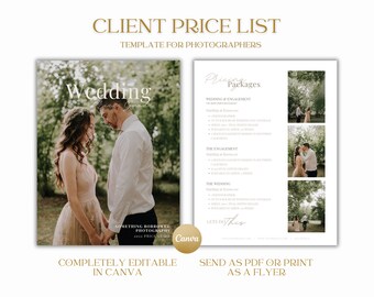 Canva Pricing Guide for Wedding Photographers, Customizable Photography Package Pricing List Sheet Template, Editable Price Sheet Flyer
