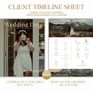 Canva Wedding Day Photography Timeline Schedule Guide Template, Photographer Editable Order of Events Guide Canva Template