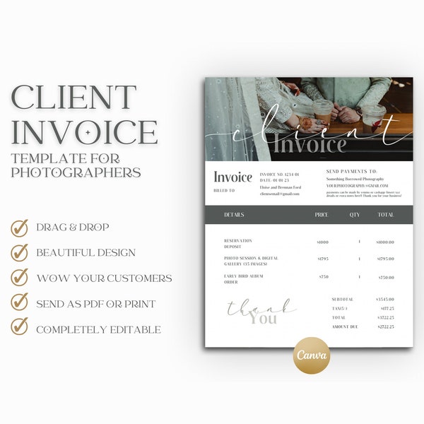 Photography Invoice, Photographer Invoice, Invoice Template, Canva Template, Marketing Template, Canva Business Template, Receipt Template