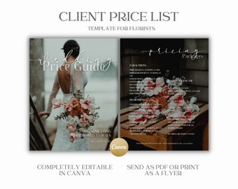 Canva Pricing Guide for Wedding Flowers for Florists, Customizable Floral Pricing List Sheet Template, Editable Price Sheet Flyer