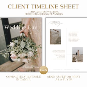 Canva Wedding Day Timeline for Photographers, Photography Schedule Guide, Photographer Editable Order of Events Guide Canva Template