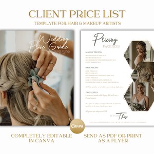 Canva Pricing Guide for Wedding Hair & Makeup Services, Customizable Beauty Pricing List Sheet Template, Editable Price Sheet Flyer