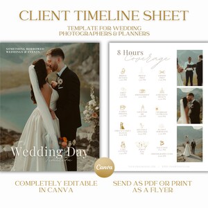 Canva Wedding Day Photography Timeline Schedule Guide Template, Photographer Editable Order of Events Guide Canva Template
