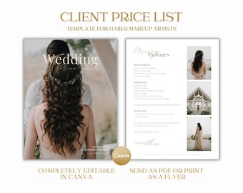 Canva Pricing Guide for Wedding Makeup & Hair Stylists, Customizable Beauty Pricing List Sheet Template, Editable Price Sheet Flyer