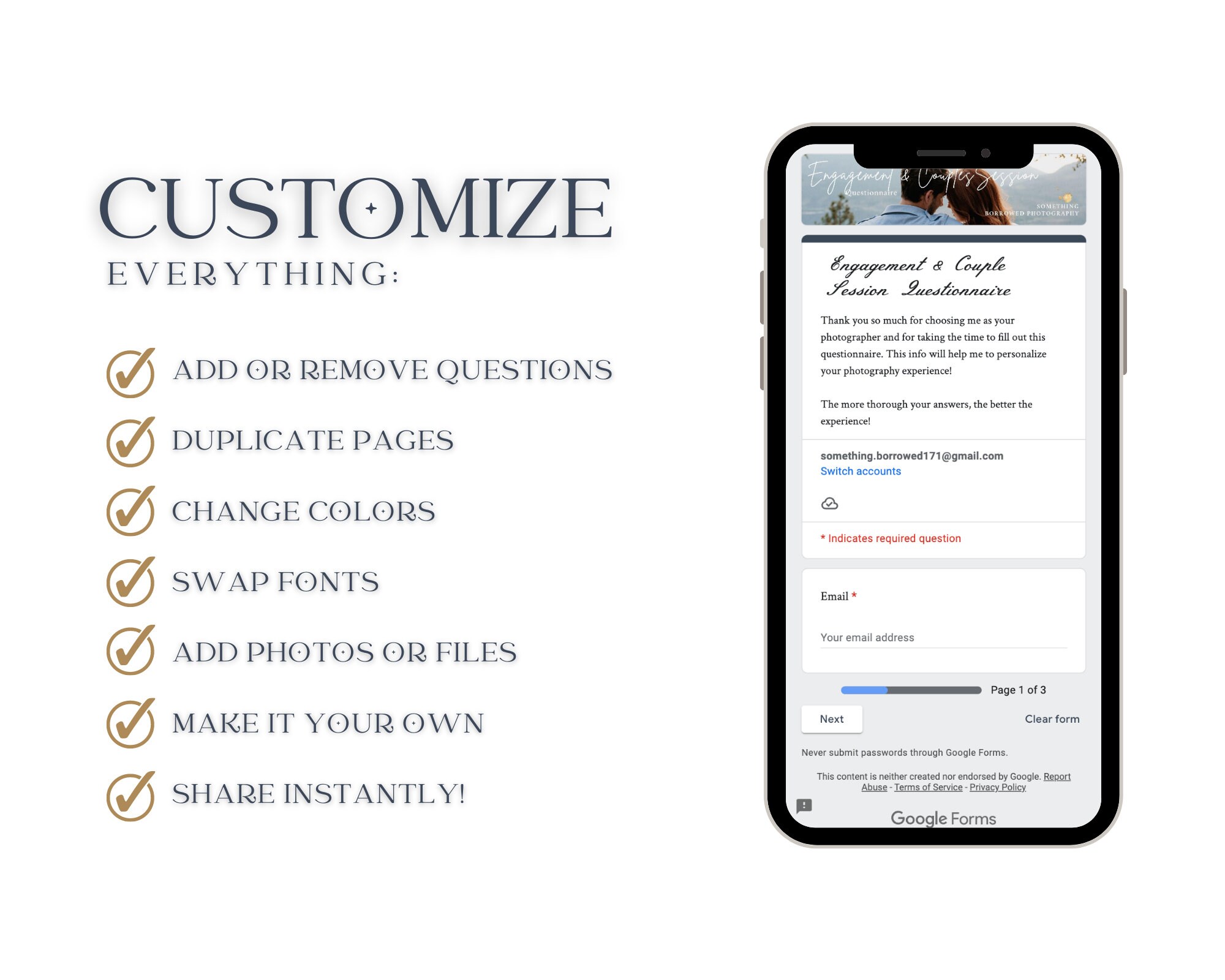 Engagement Photoshoot Questionnaire Online Form Questionnaire, Drag