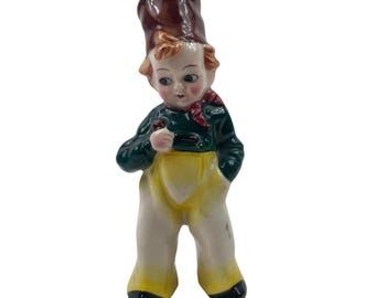 Dutch Boy Smoking Pipe Porcelain Figurine 1950s Japan 6” Tobacciana
