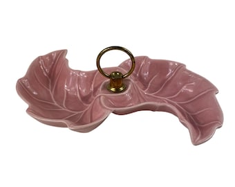 ヴィンテージ ピンクリーフ キャンディ 小物入れ レリッシュ サービングディッシュ セラミック製 アメリカ製 No.9