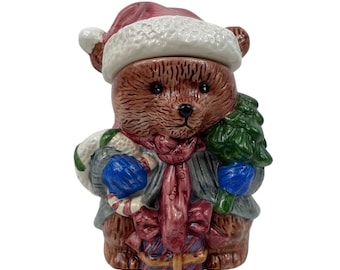 Tarro de cerámica para galletas con diseño de oso de Papá Noel de Vintage World Bazaar, decoración navideña.