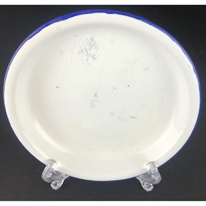 Vintage Enamelware White Plate With Blue Rim 5.5&quot; Diameter Camping Tableware