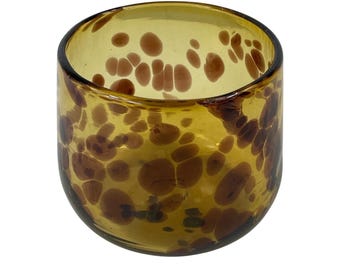 Vintage Amber Glass Tumbler With Brown Speckled Design