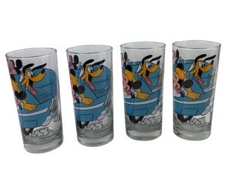Vintage Mickey Minnie & Pluto Disney Glass Tumbler Set of 4