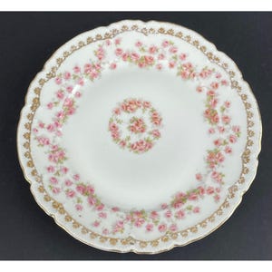 Vintage Limoges France Floral Porcelain 7.5&quot; Plate With Pink Roses & Gold Trim