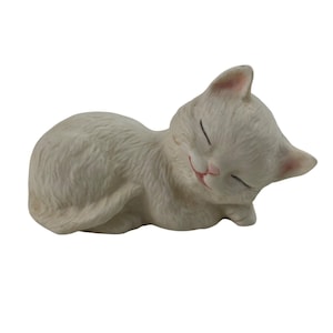 Vintage White Ceramic Sleeping Cat Figurine Decorative Collectible
