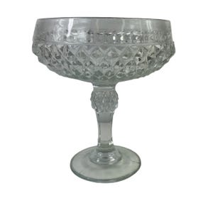 Vintage Indiana Glass Diamond Point Pedestal Compote Clear Candy Dish 7.25&quot;