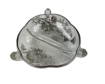 Silver City Flanders Three-Footed Divided Bon Bon Dish With Floral Silver Overlay