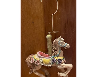 Vintage Russ Carousel Horse 4&quot; Multicolor Resin Christmas Ornament