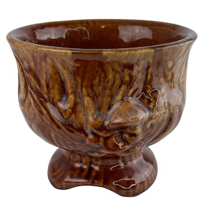 McCoy Pottery Brown Footed Mushroom Themed Wood Stump Pot Planter Vintage