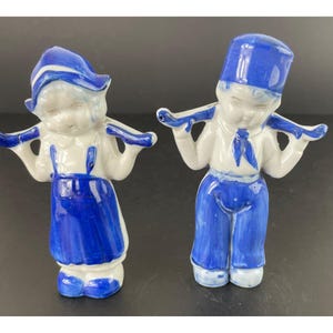 Vintage Blue & White Ceramic Dutch Boy and Girl Made in Japan