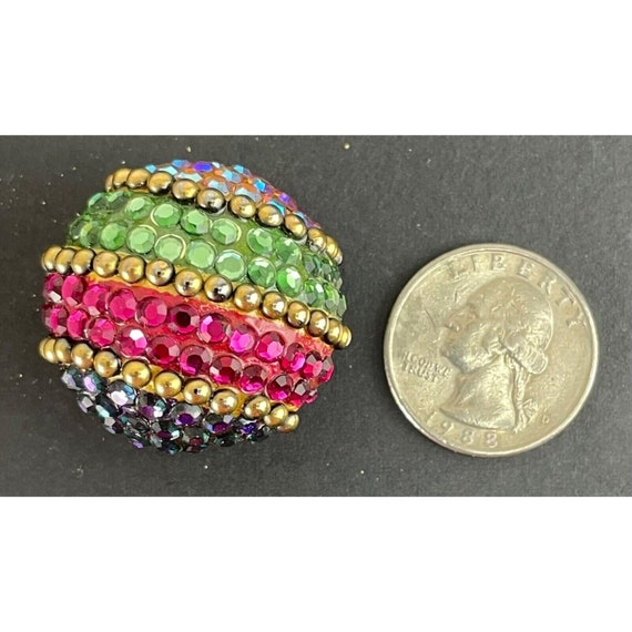 Vintage Multicolored Domed Rhinestone Clip On Ear… - image 8