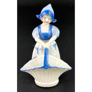 Vintage Japanese Porcelain Dutch Girl With Basket Figurine