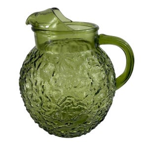 Vintage Anchor Hocking Milano Glass Ball Jug Water Pitcher Avocado Green