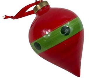 Vintage-Inspired Ceramic Christmas Ornament With Red & Green Polka Dot Design