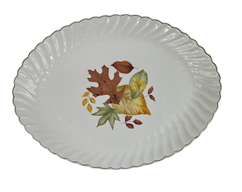 Vintage Scio Autumn Leaf Pattern 13”  White Oval Platter Fall Leaves Gold Rim