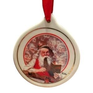 1998 JC Penney Norman Rockwell Santa&#39;s Children Ceramic Christmas Ornament