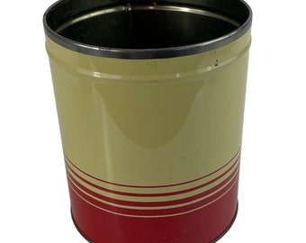 Ancienne boîte métallique à café rouge et crème avec couvercle manquant 6" de haut vintage