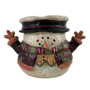 Crazy Mountain Schneemann Schale/Pflanzer Keramik Winter Dekor Mit Schal & Hut