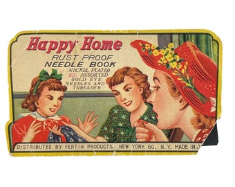 Vintage Happy Home Rust Proof Needle Book Bright Colors from Japan 1950s