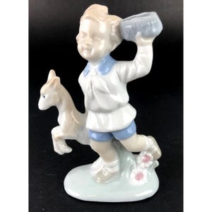 Vintage Hand-Painted Porcelain Figurine Of Child With Rock & Fawn