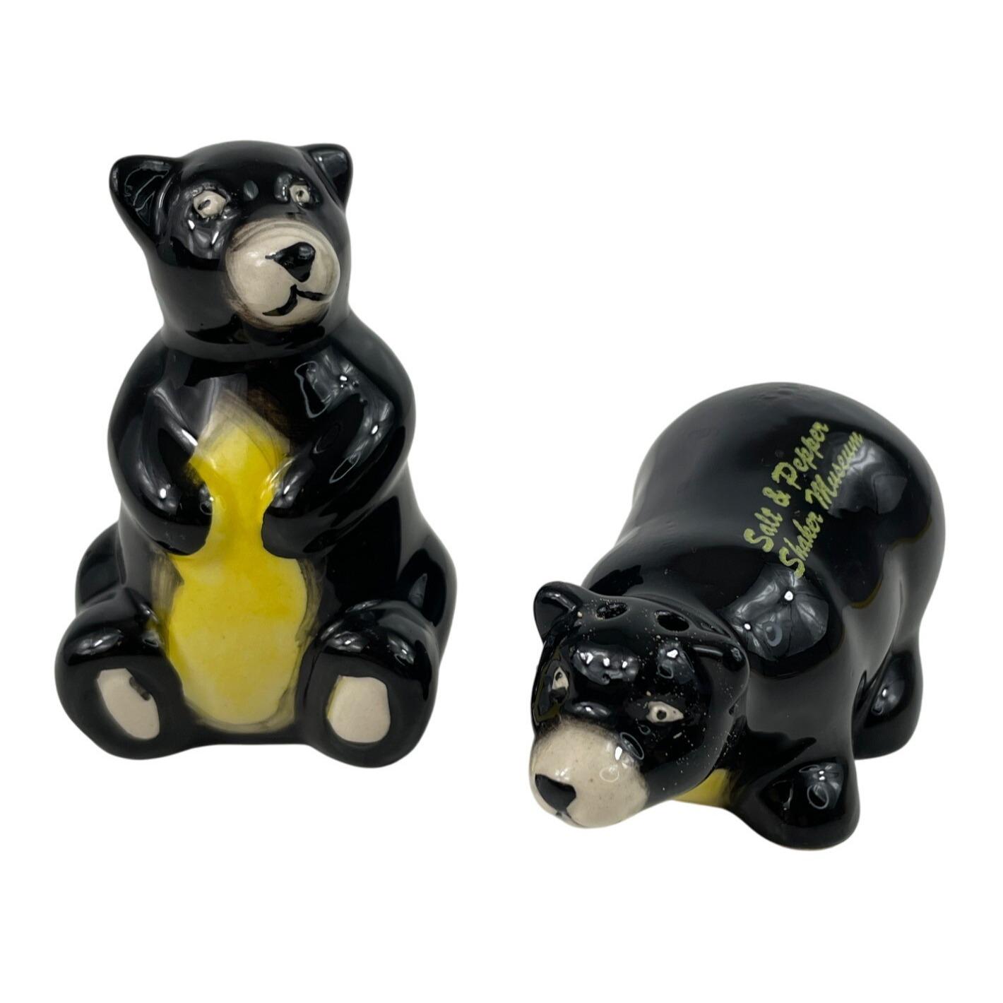 Vintage Black Bear Souvenir Ceramic Salt Pepper Shaker Museum